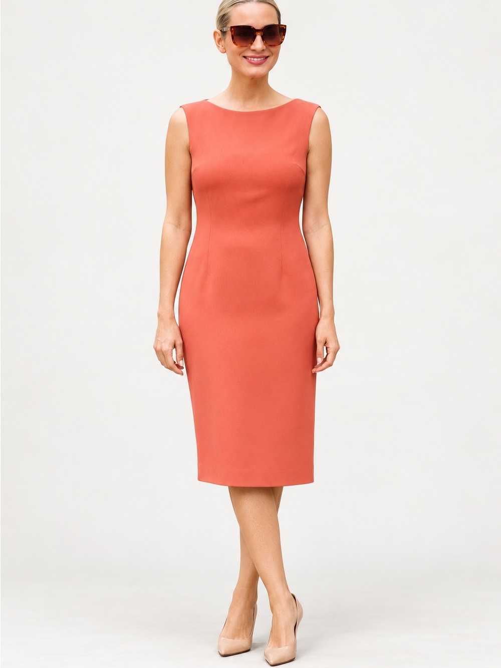 Adrianna Papell 100% Silk Coral Pink Sleeveless Cocktail Sheath Dress Size 8